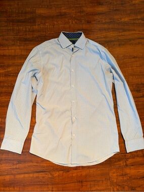 Men's Light Blue Patterned Dress Shirt | Size Small